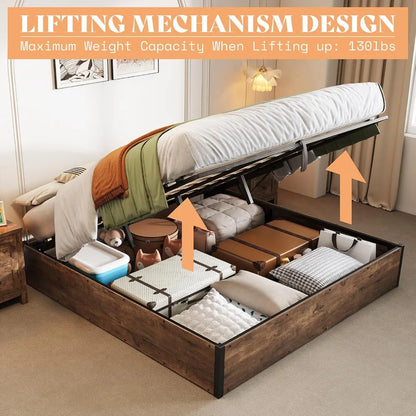 Lift Up Storage Underneath Bed Solid Wood