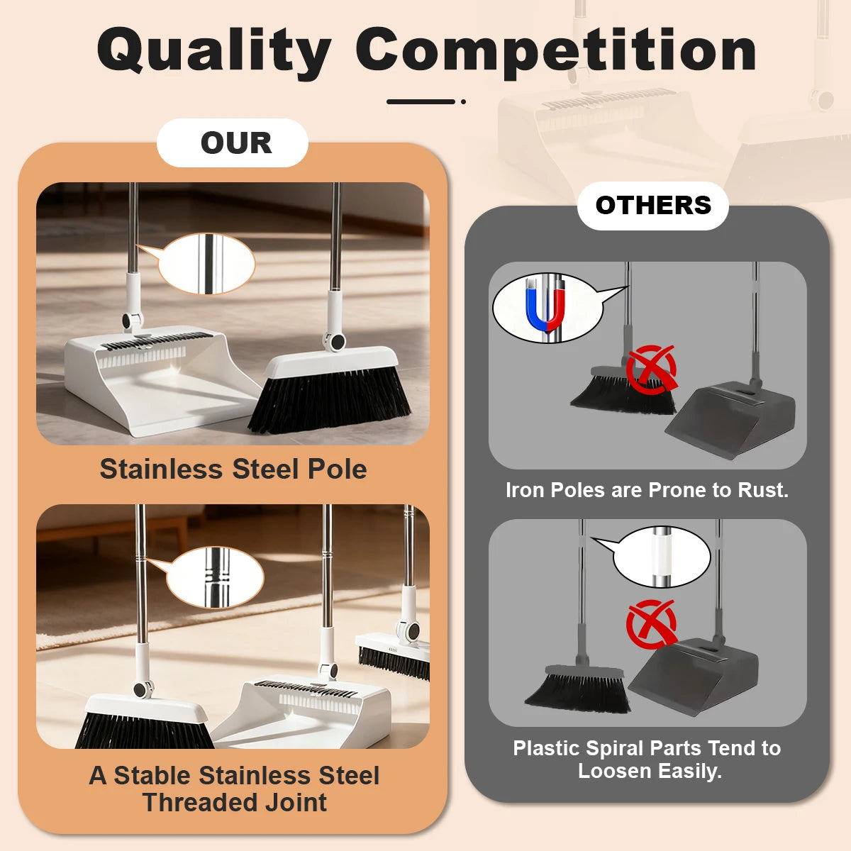 3in 1 Broom and Dustpan Set