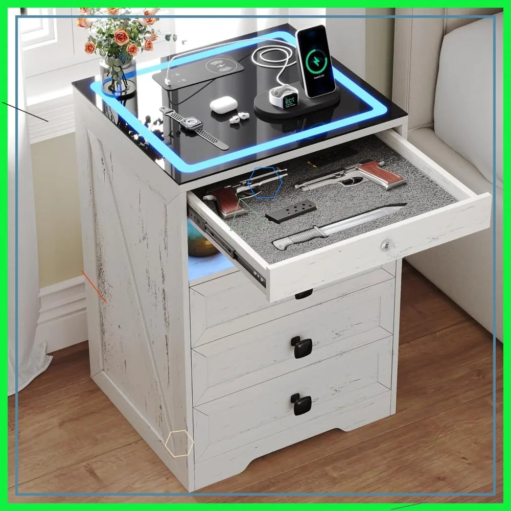 Smart Nightstand with Lockable Gun Drawer