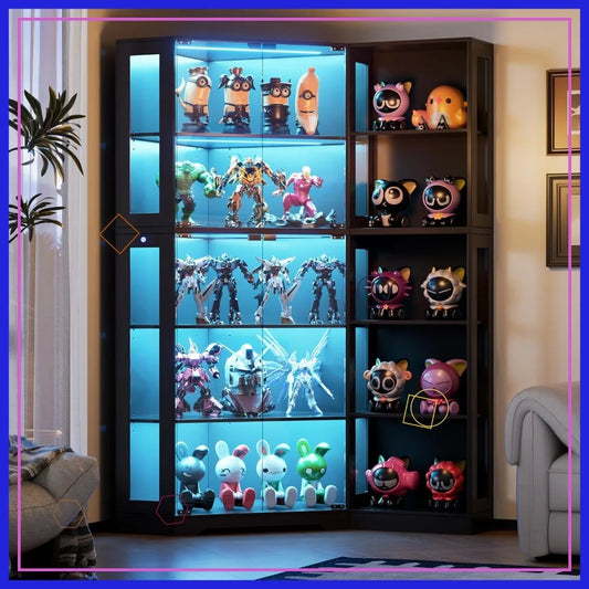 Corner Display Cabinet with LED Lights