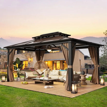 10'x13' Hardtop Gazebo, Polycarbonate Double Roof Canopy,