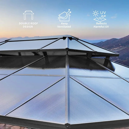 10'x13' Hardtop Gazebo, Polycarbonate Double Roof Canopy,