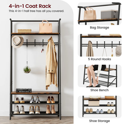 4-in-1 Hall Trees, Coat Shoe Rack