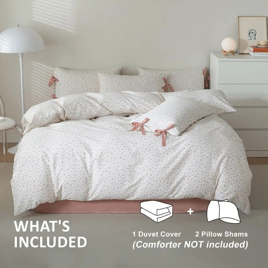 Pink Flower Stripes Duvet Cover Set Twin