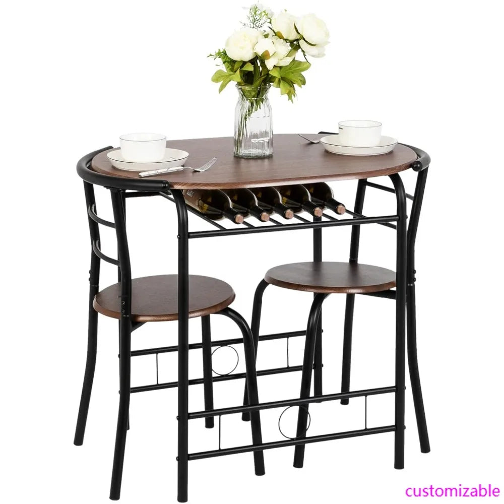 Small Kitchen Table Set for 2 with Wine Rack
