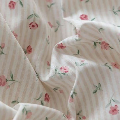 Pink Flower Stripes Duvet Cover Set Twin