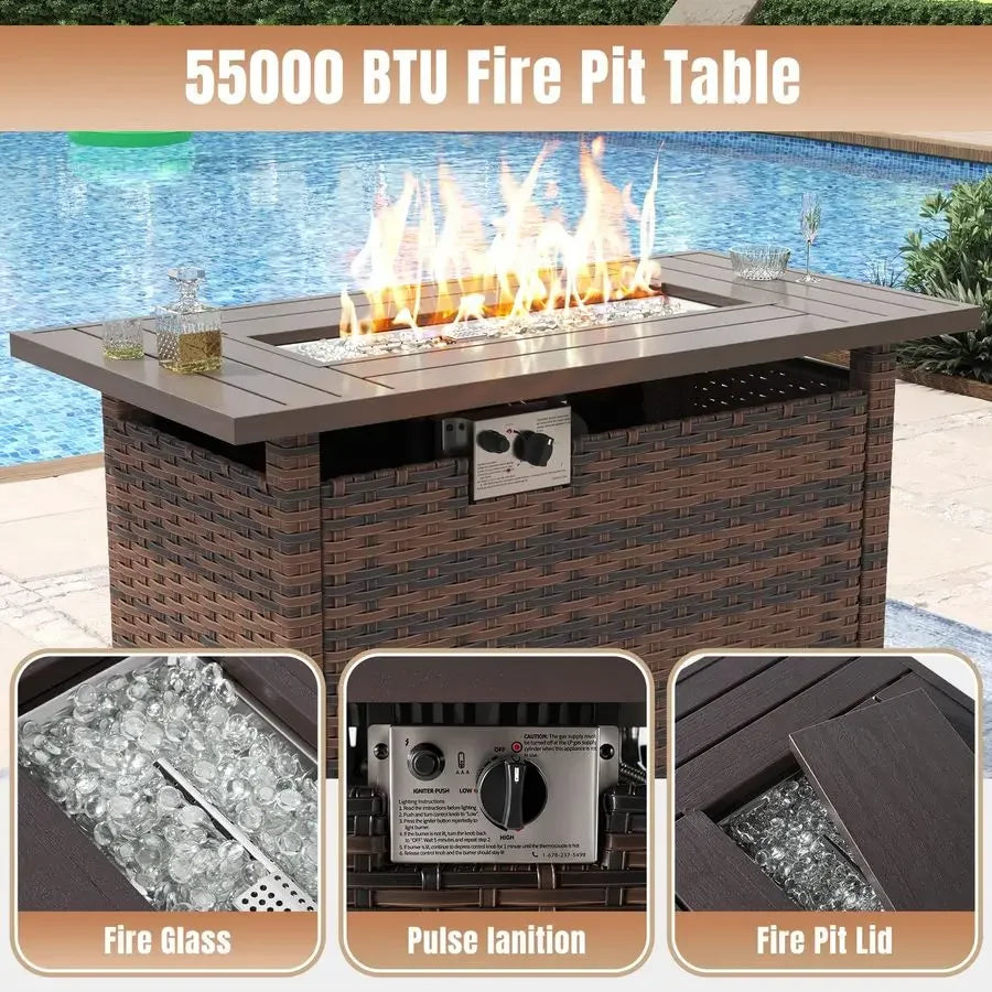 7 Pieces Patio Furniture,  44 Fire Pit