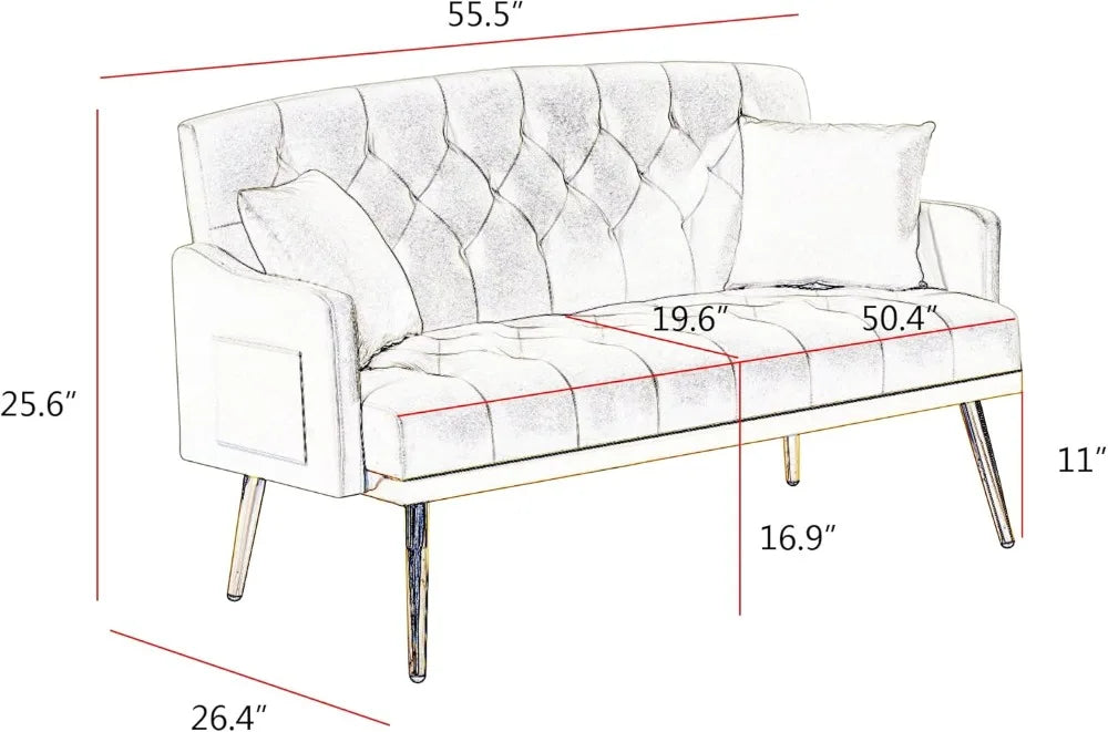 55-Inch Velvet Loveseat Sofa Gold Legs