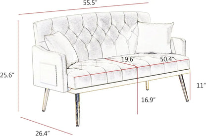 55-Inch Velvet Loveseat Sofa Gold Legs