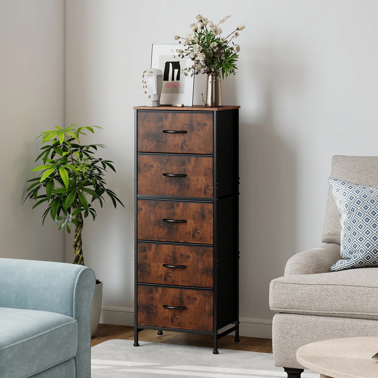 JHK 48IN Dresser 5 Fabric Drawers