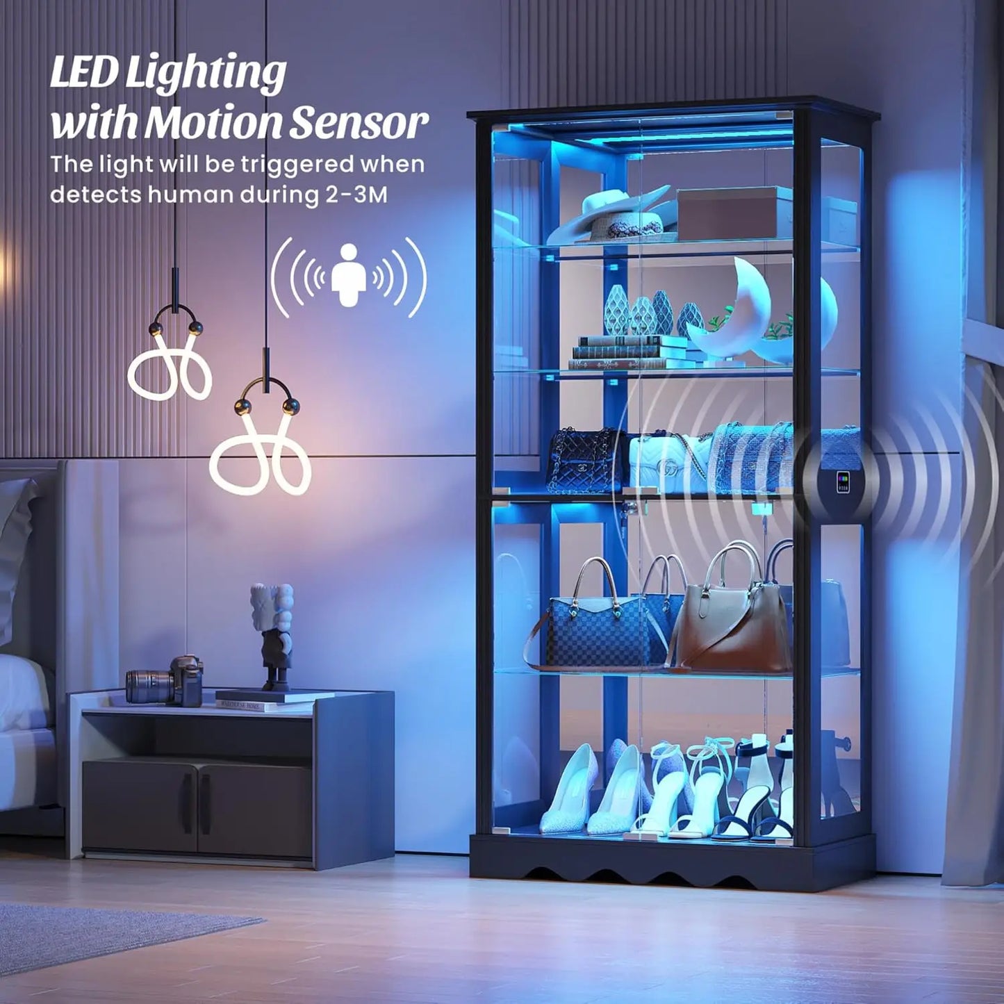 Glass Cabinet, RGB Lights & Motion Sensor