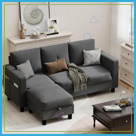 L-Shaped Sectional Sofa with Ottoman,