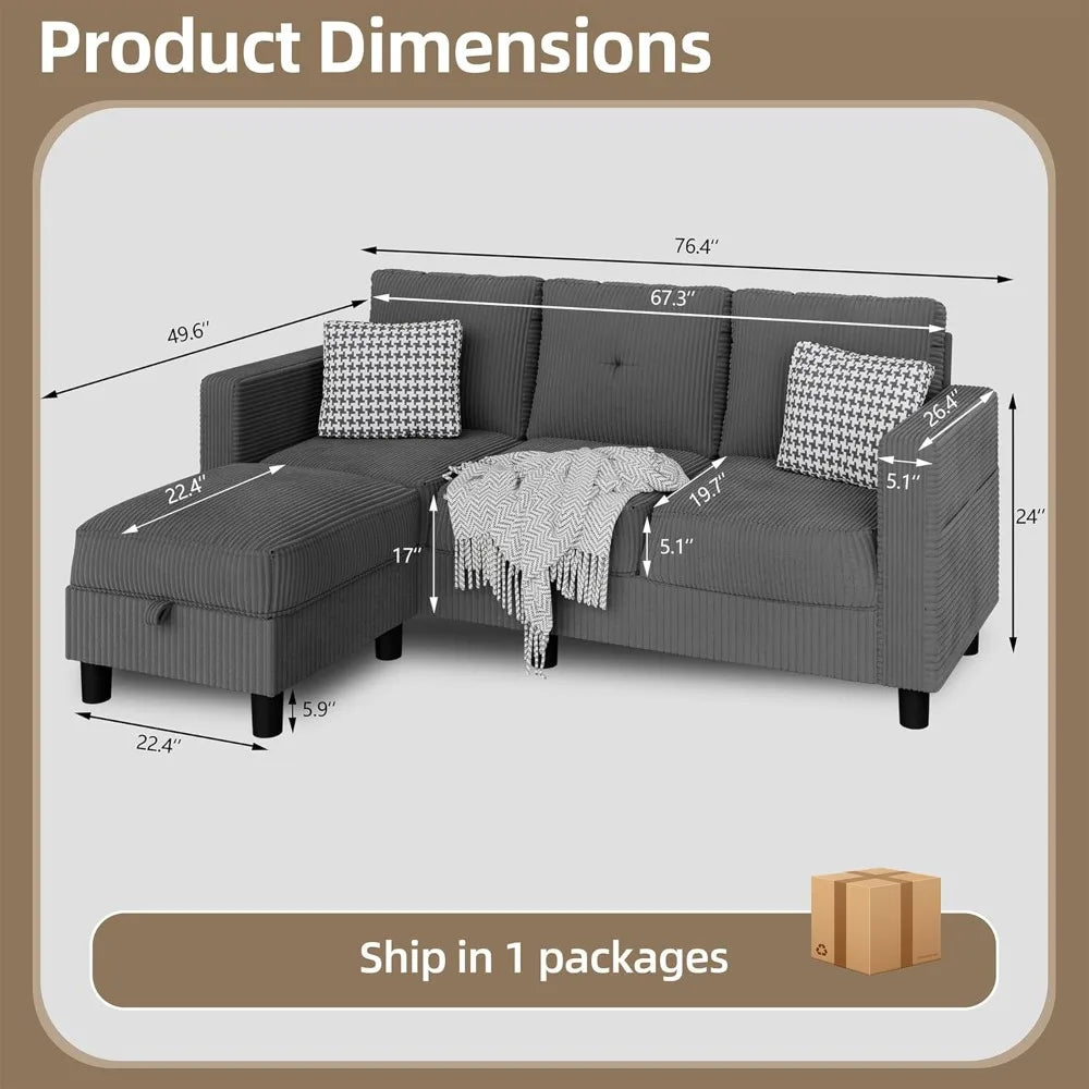 L-Shaped Sectional Sofa with Ottoman,