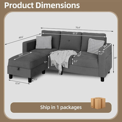 L-Shaped Sectional Sofa with Ottoman,