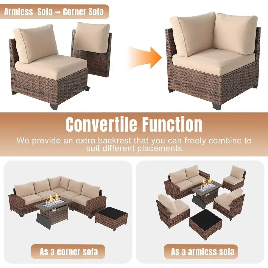 7 Pieces Patio Furniture,  44 Fire Pit