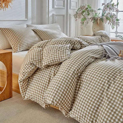 Grid Queen Duvet Cover Set Tan Gingham