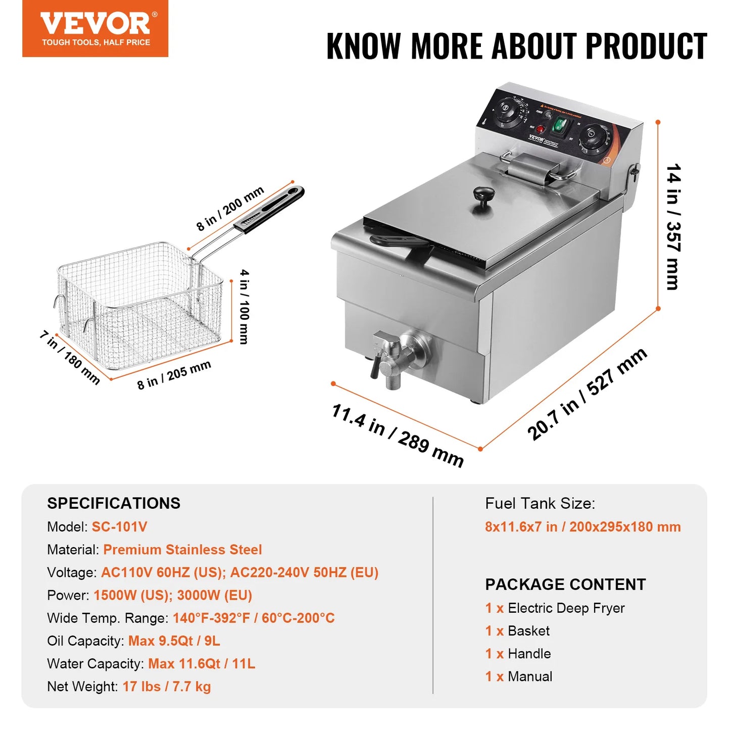 SucceBuy Commercial Deep Fryer Electric Countertop Fryer