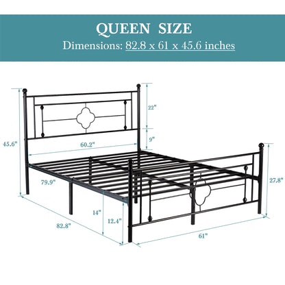 HOOMIC 14 Inch Metal Platform Bed Frame                      , Vintage Victorian Style, Wrought Iron Headboard and Footboard