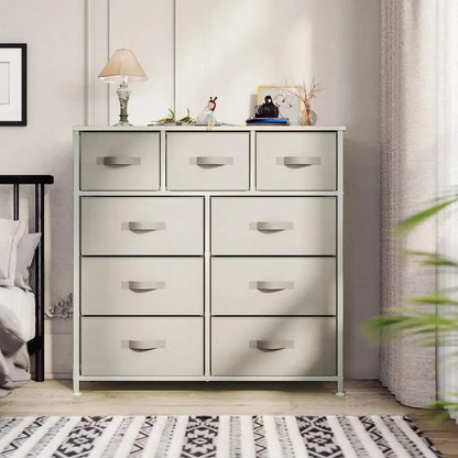 Dresser with 9 Drawers Fabric Storage Tower