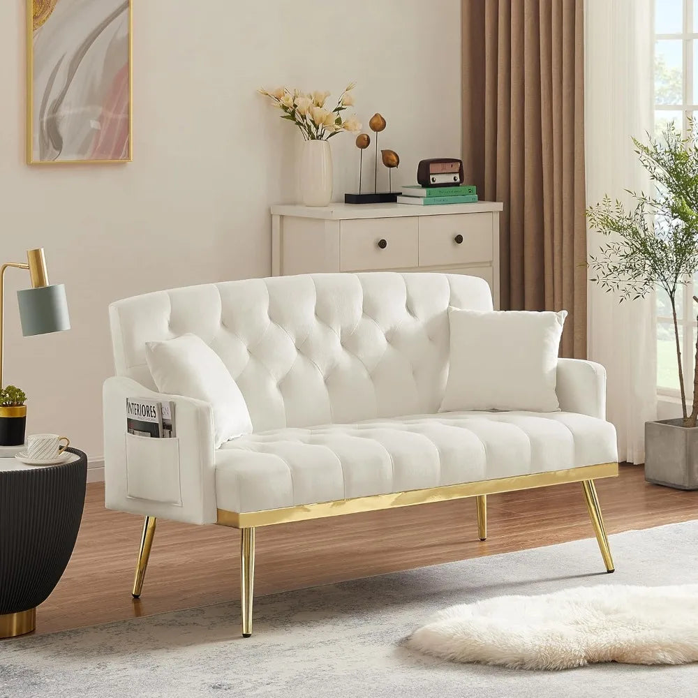 55-Inch Velvet Loveseat Sofa Gold Legs