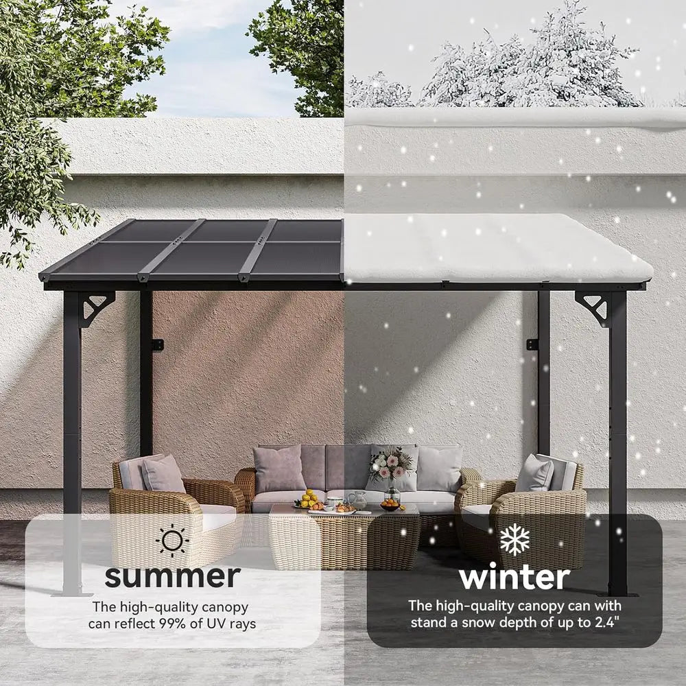 Outdoor Pavilion with Sloping Roof                and Heavy-Duty Wall-Mounted Canopies for Backyard Decks and Patios