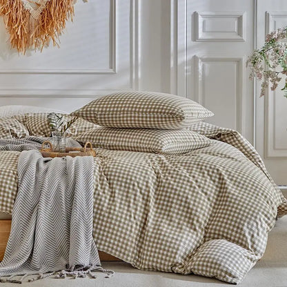 Grid Queen Duvet Cover Set Tan Gingham