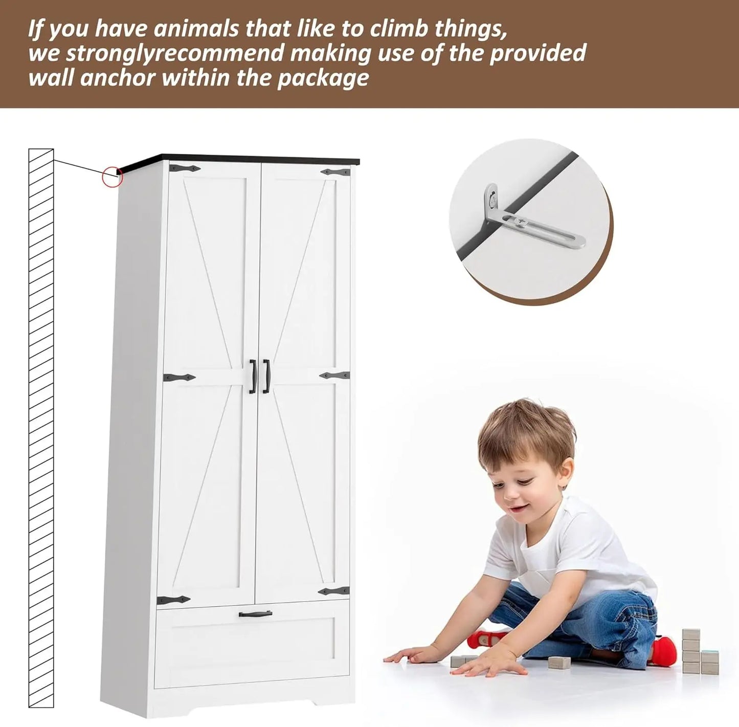 Kitchen Pantry Storage Cabinet with Barn Doors