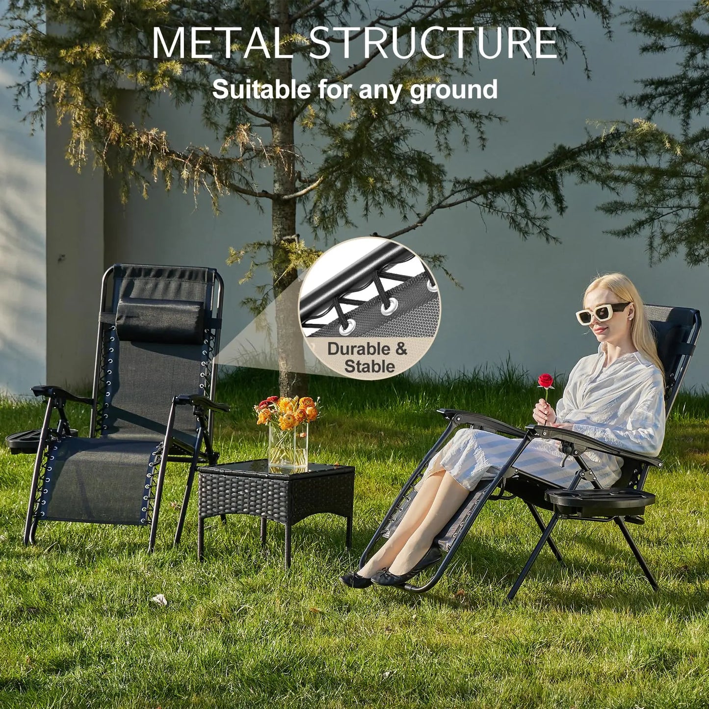 Zero Gravity Portable Recliner Chair Adjustable Pillow