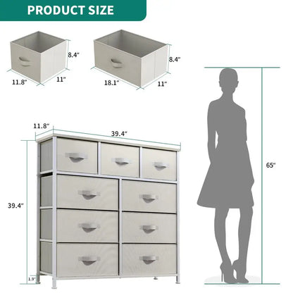 Dresser with 9 Drawers Fabric Storage Tower