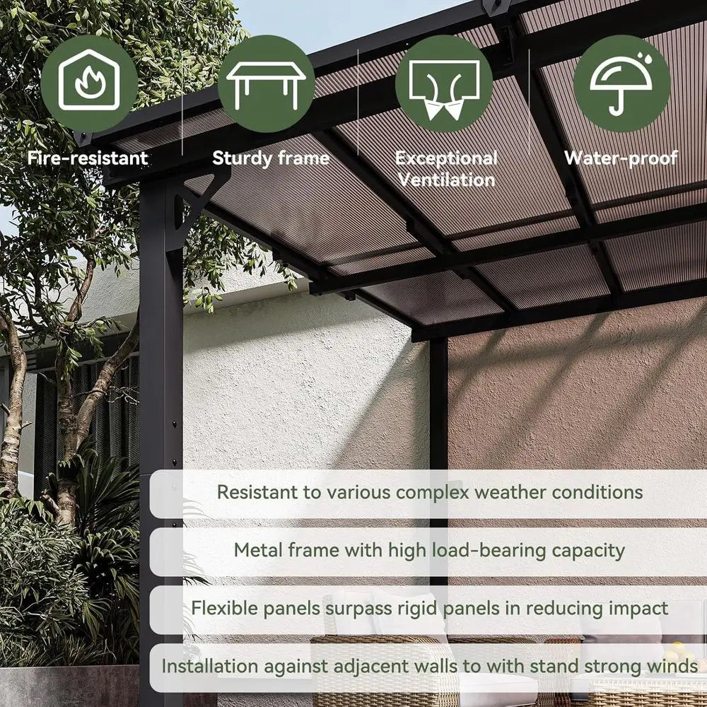 Outdoor Pavilion with Sloping Roof                and Heavy-Duty Wall-Mounted Canopies for Backyard Decks and Patios