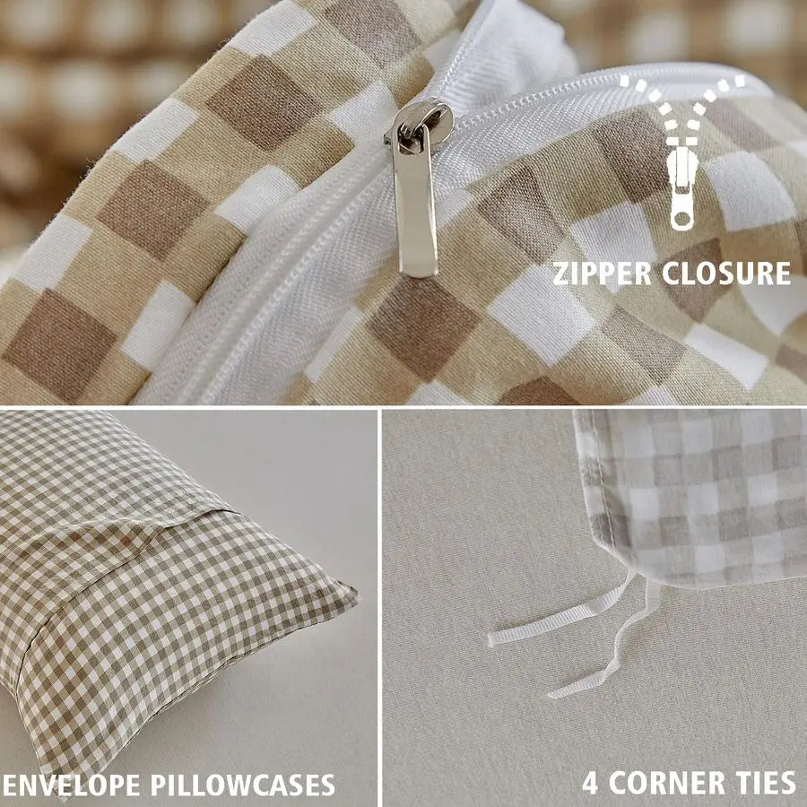 Grid Queen Duvet Cover Set Tan Gingham