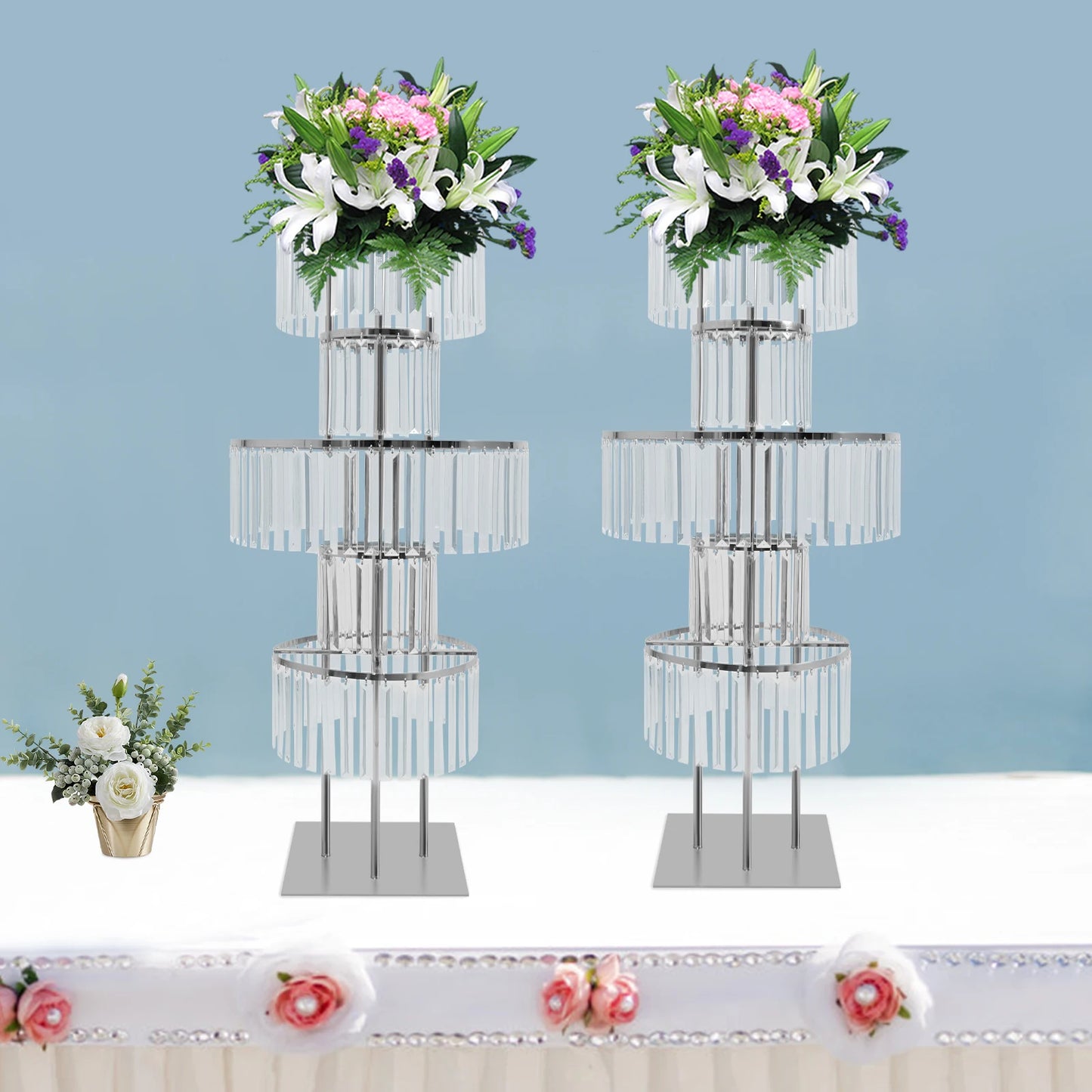 2PCS Crystal Flower Stand Crystal Vases Gold/Silver