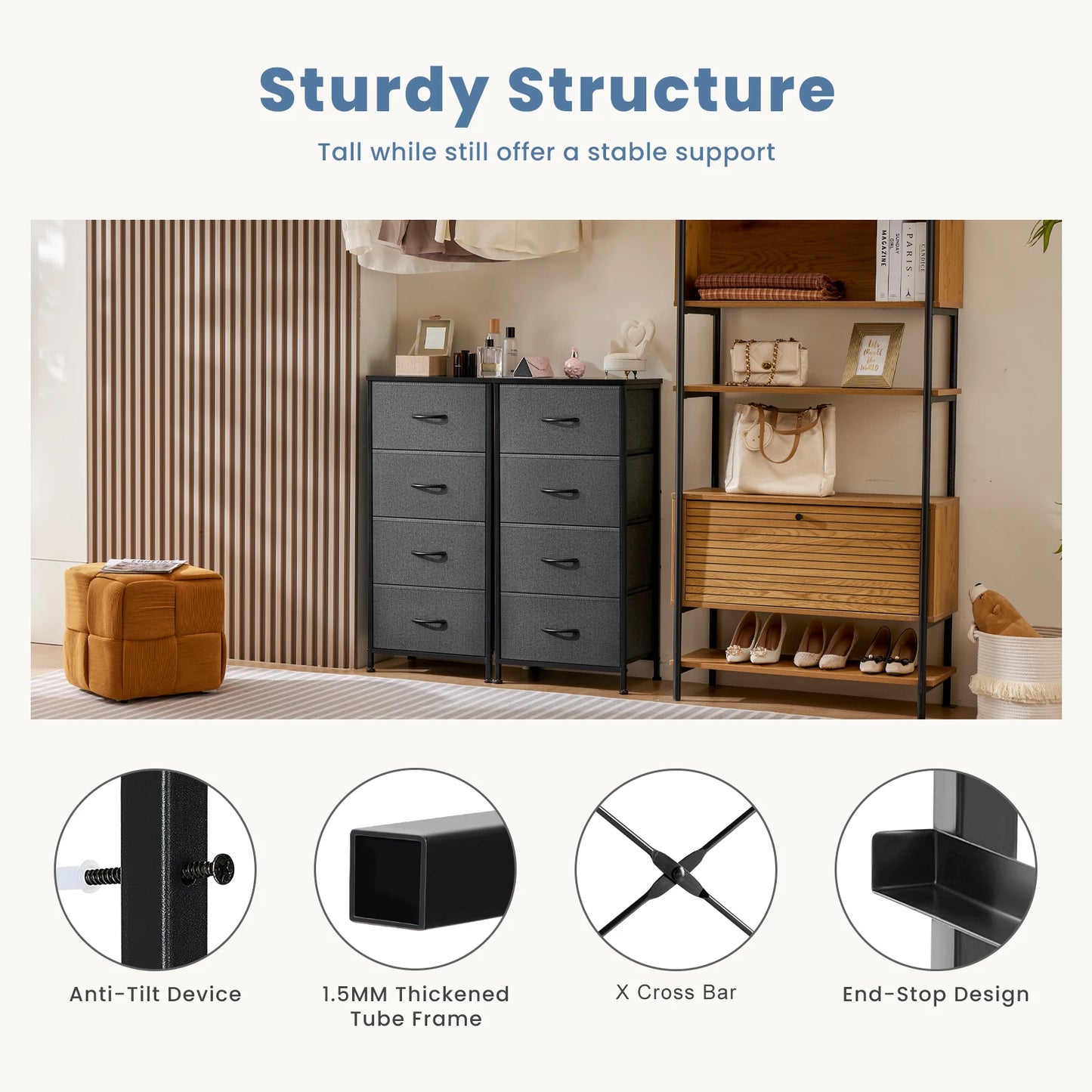 JHK Dresser For Bedroom With 4 Fabric Drawers