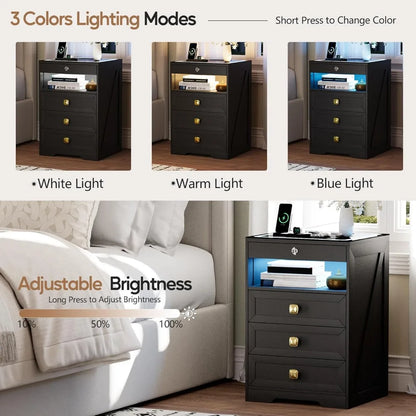 Nightstand with Lockable Gun Drawer, Charging Station