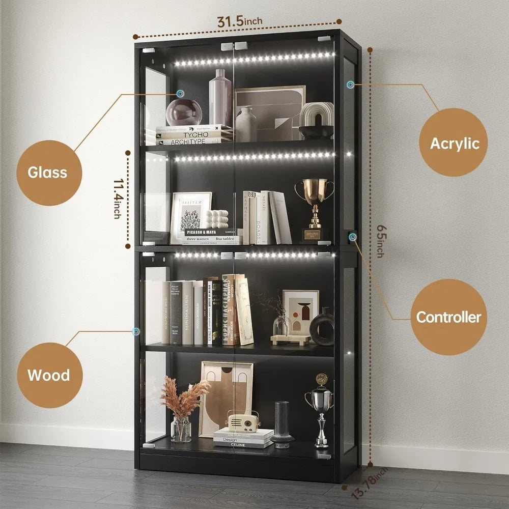4-Tier Glass Cabinet with LED Lights