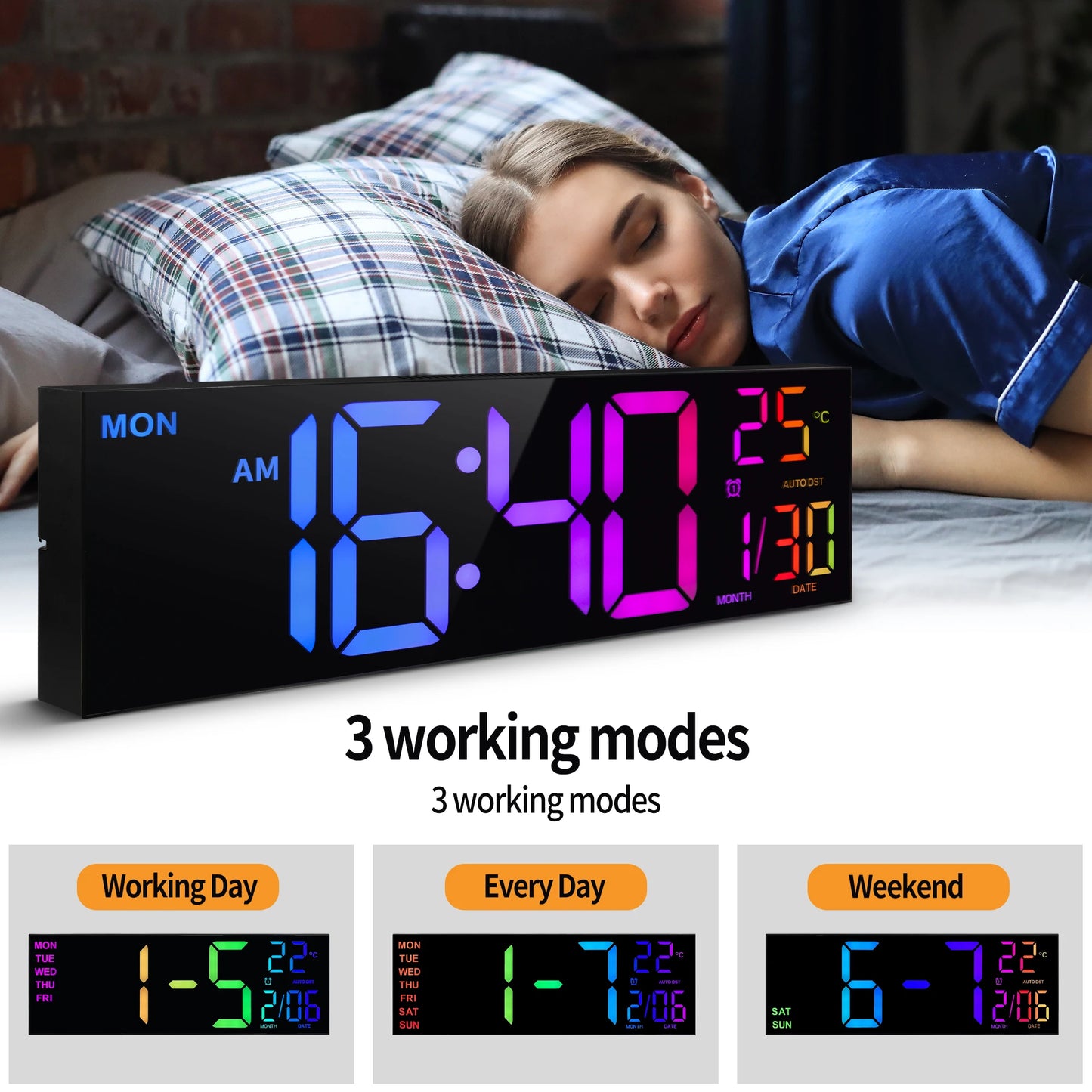 16" Large Digital Wall Clock, LED Display