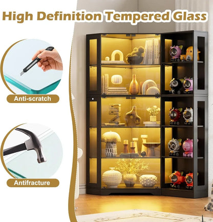 Corner Display Cabinet with LED Lights