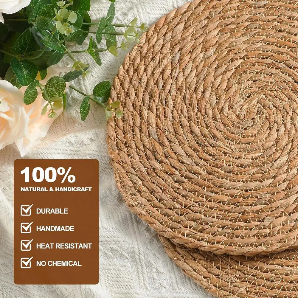 Round Woven Placemats Natural Water Hyacinth
