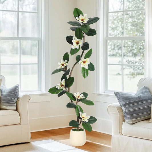Artificial Magnolia Tree in Planter Pot, Faux