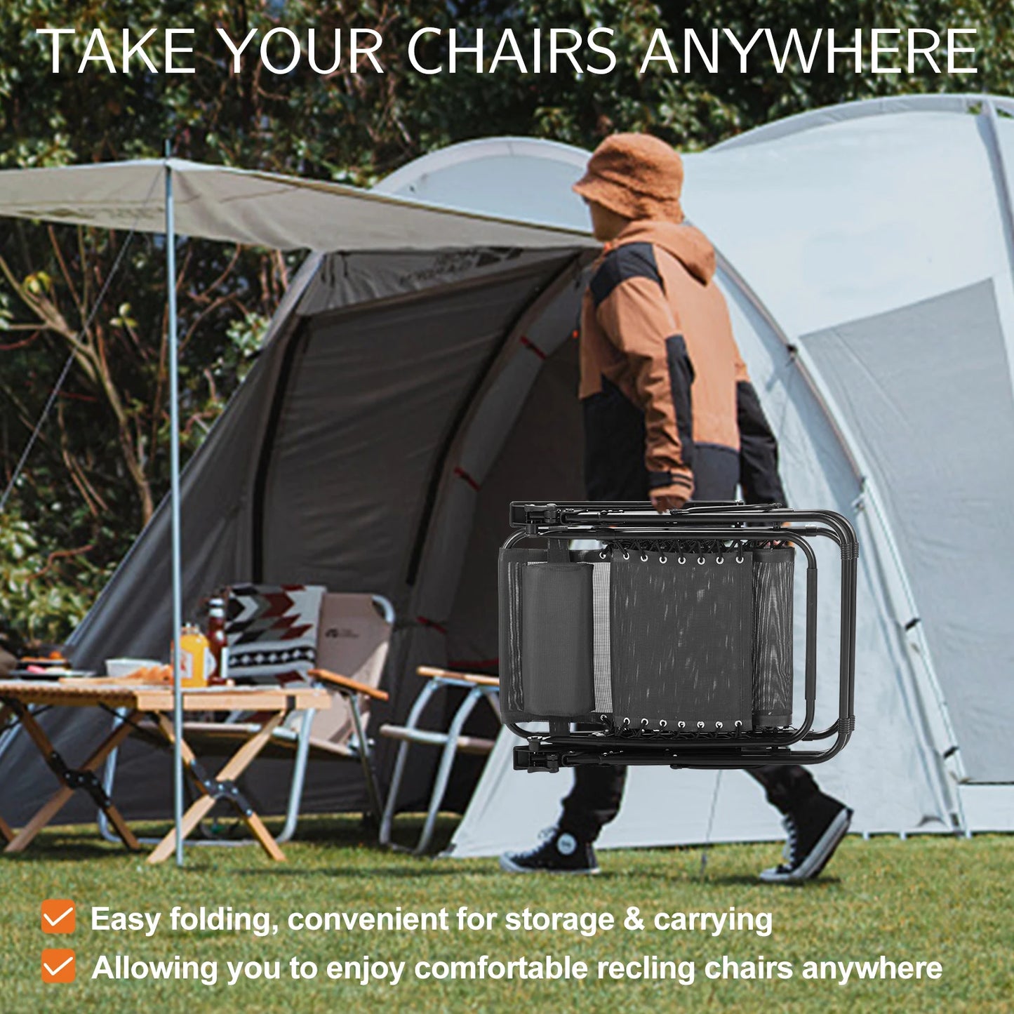 Zero Gravity Portable Recliner Chair Adjustable Pillow