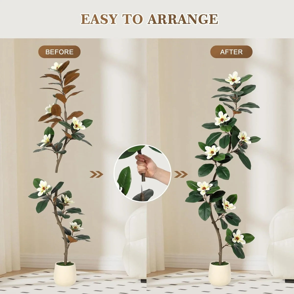 Artificial Magnolia Tree in Planter Pot, Faux