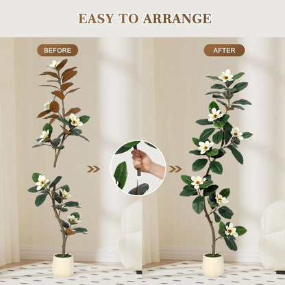 Artificial Magnolia Tree in Planter Pot, Faux
