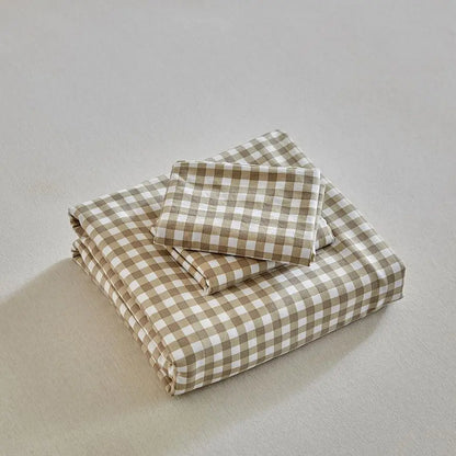 Grid Queen Duvet Cover Set Tan Gingham