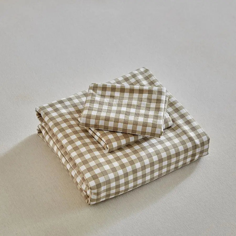 Grid Queen Duvet Cover Set Tan Gingham