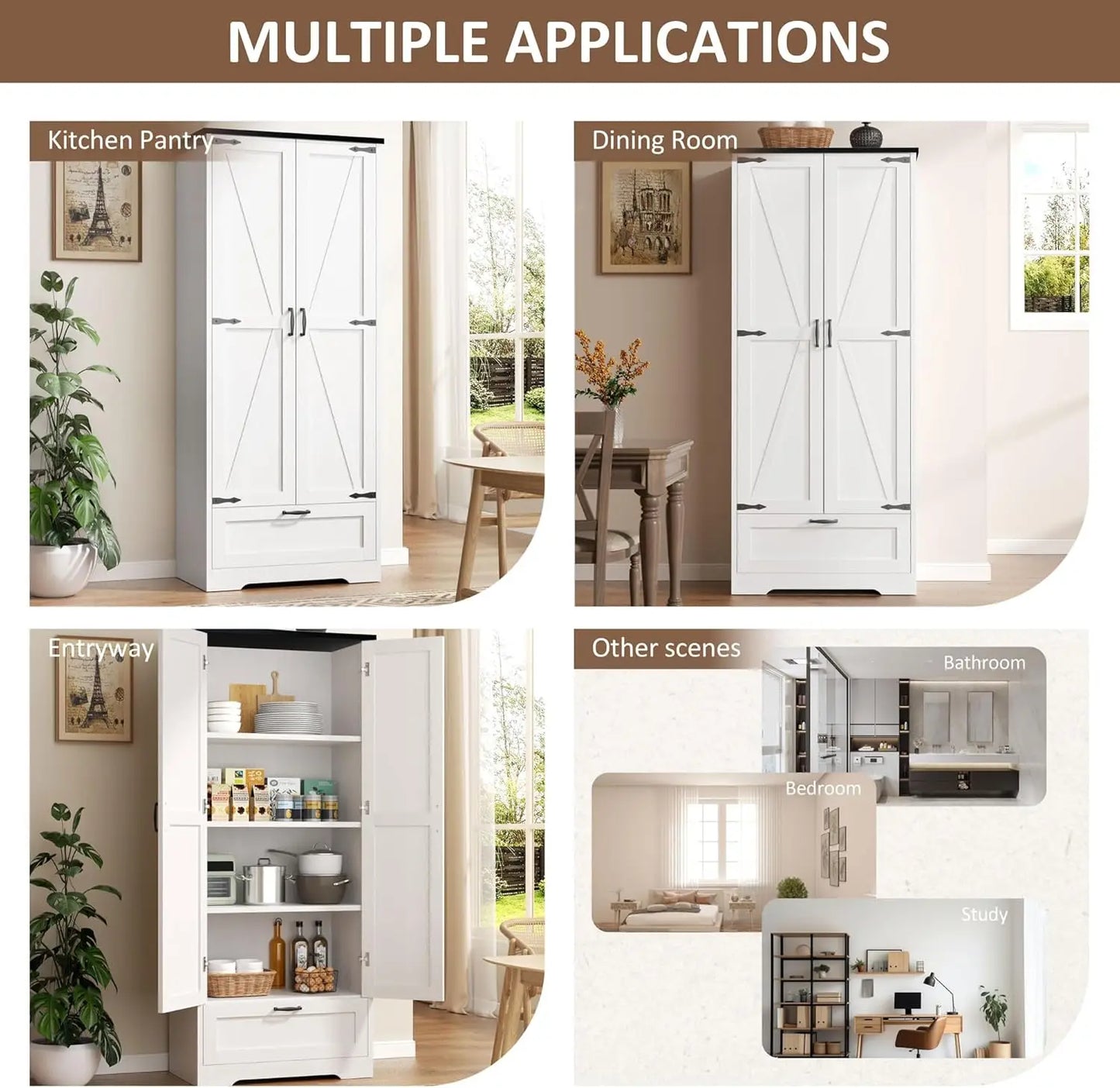 Kitchen Pantry Storage Cabinet with Barn Doors