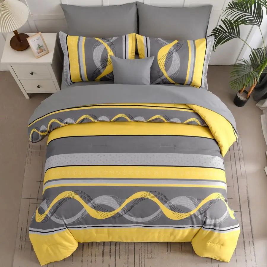 Yellow Comforter Set Queen Striped Bedding