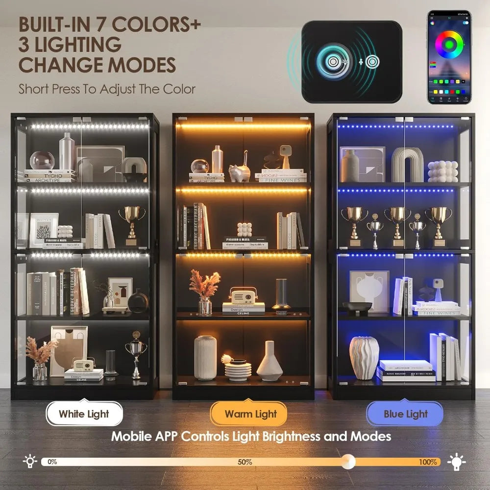4-Tier Glass Cabinet with LED Lights