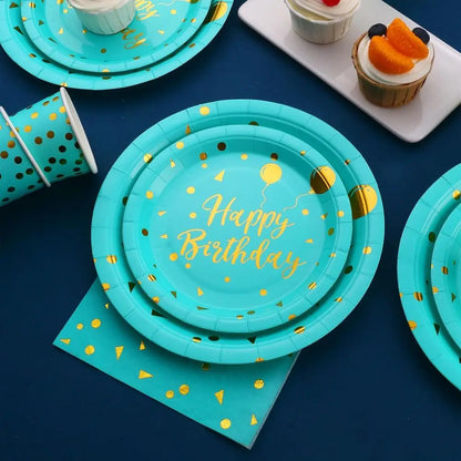 175 PCS Teal and Gold Birthday Supplies