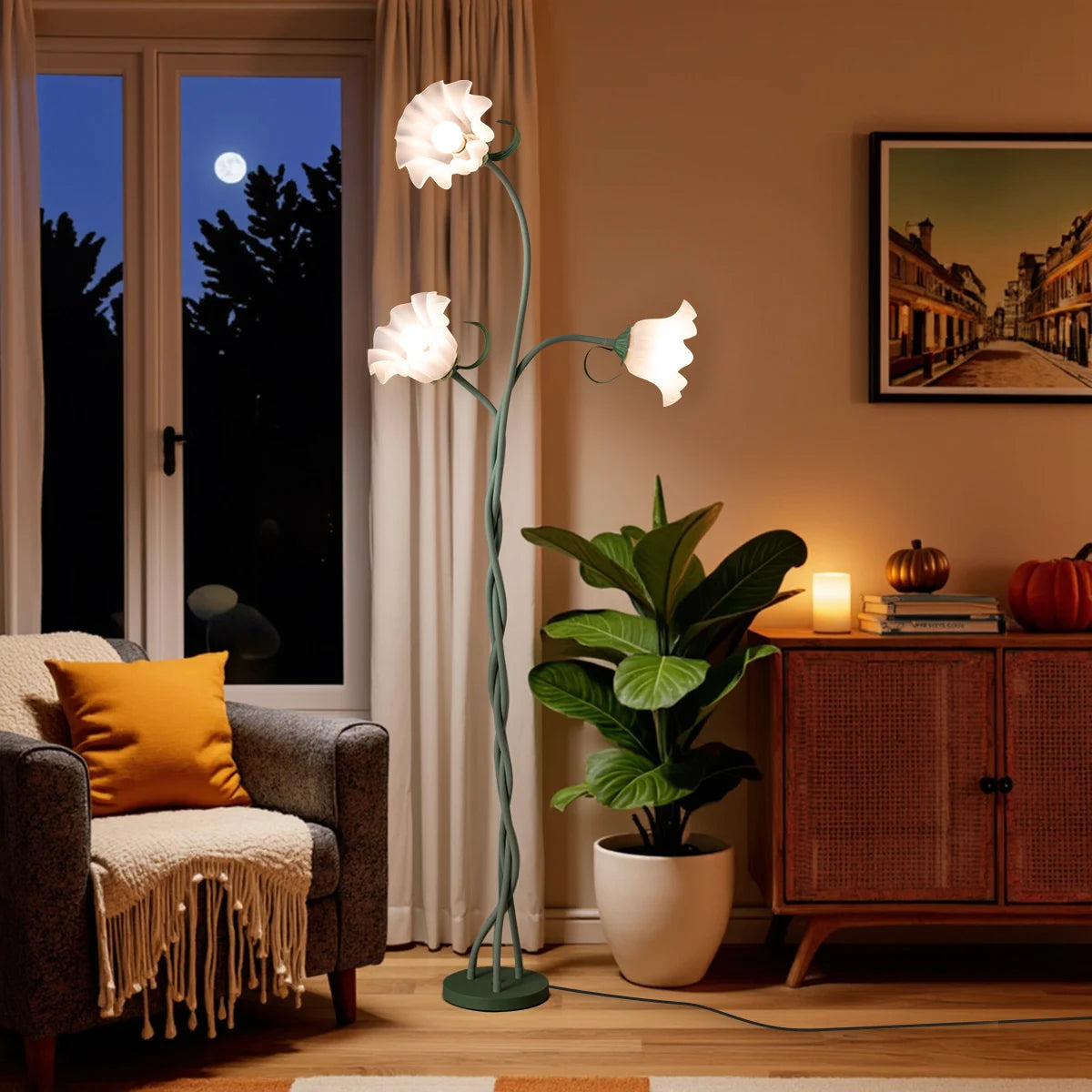 3-Head Flower Floor Lamp Contains Bulb,