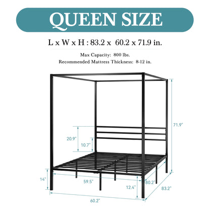 Canopy Bed Frame, 4-Poster, No Box Spring Needed